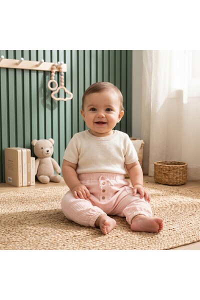 Tiffany Baby Kıds تيفاني بيبي موسلين موضوع فضفاض بأزرار سفلية 26006