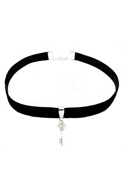 Bijustore Siyah Renk Kadife Kadın Anahtar Choker Kolye