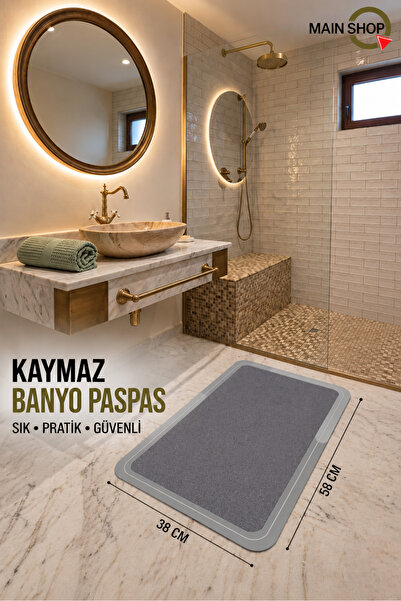 MAİN SHOP Şık Tasarım Su Emici Banyo Lavabo Kaymaz Tabanlı Kare Paspas 38x58 ...