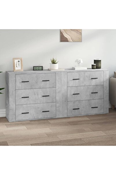 Concept Servante, 2 piese, gri beton, lemn prelucrat