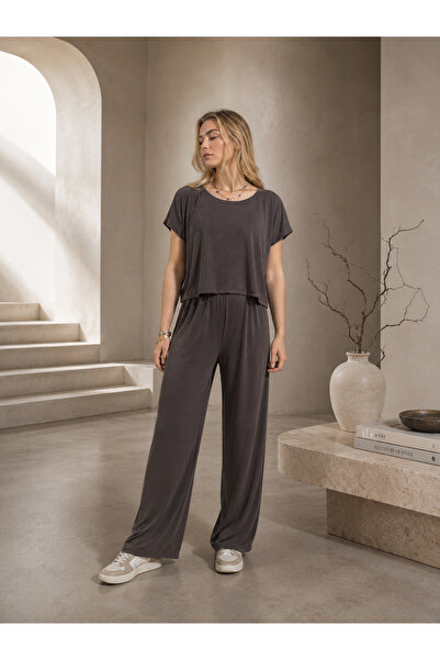 MILL FASHION Kadın Pantolon&Crop Alt-Üst Takım