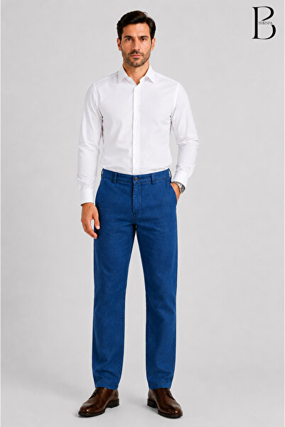 BURSPA Pantaloni de in albastru deschis pentru bărbați, din bumbac lycra, cu ...