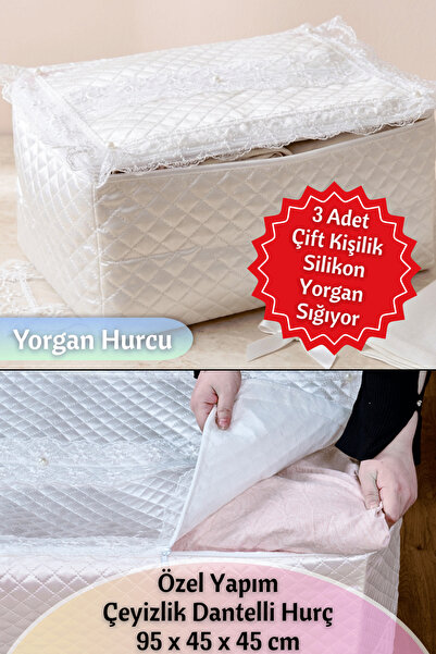 Dantelux Yorgan Hurcu (Çeyizlik Dantelli Hurç) Ölçü: 95 x 45 x 45 cm