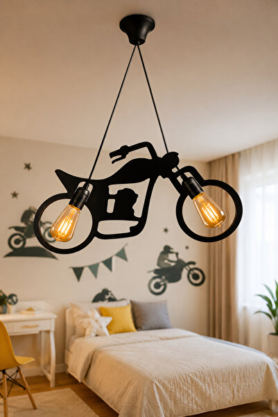 VENON Siyah Motor Bisiklet Tasarımlı Genç-Çocuk Odası Avizesi – Modern Metal ...