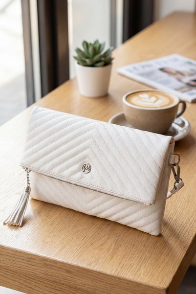 MORCA Women's Clutch Portfolio Bag Long Strap White
