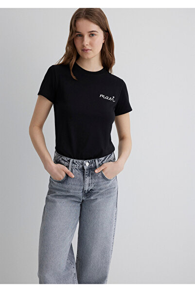 Mavi Tricou negru cu logo imprimat, croială semi-slim 1612962-900