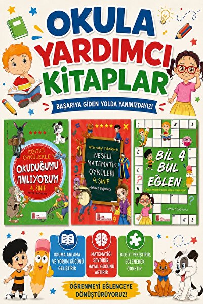 Ata Yayıncılık الصف الرابع من Ata اكتشف متعة + أفهم قراءتي + قصص رياضيات مبهجة