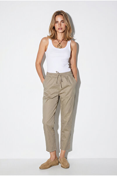 VENA Women's Alian Elastic Waist Gabardine Trousers - Khaki