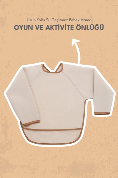 miniboni Long Sleeve Stain Resistant Baby Bib for Feeding, Playing and Activities, Beige