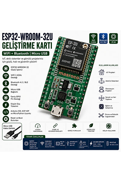 ESP -32U Wifi Bluetooth Geliştirme Modülü (Yeşil)+Hediye Setli