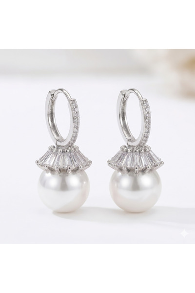 Siya Silver Special Series Zircon Stone and Pearl Hoop Earrings - Gift Boxed