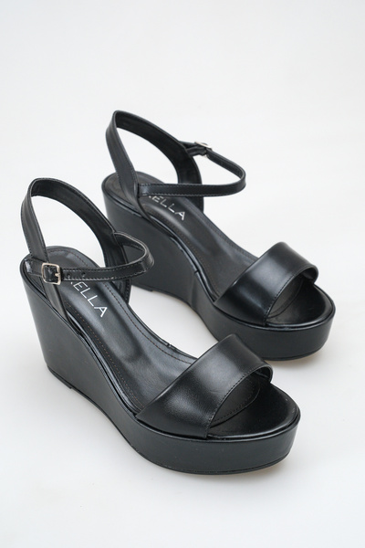 Rella Women's Black Wedge Heel Platform Sandals Ankle Strap Summer Shoes