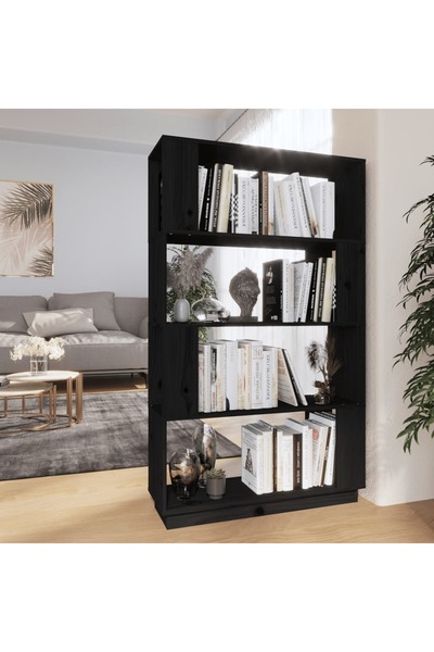Concept Bibliotecă/Separator cameră, negru, 80x25x132 cm lemn masiv pin