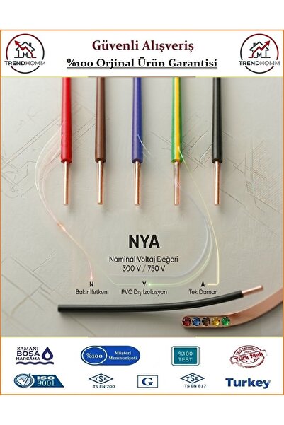 ÖZNUR NYA 2,5mm Tek Damar Kablo - Orjinal Ürün - %100 Bakır - 5 Metre