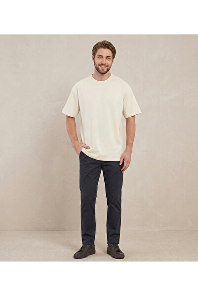 Justime Unisex Oversize Unprinted Beige Basic T-Shirt