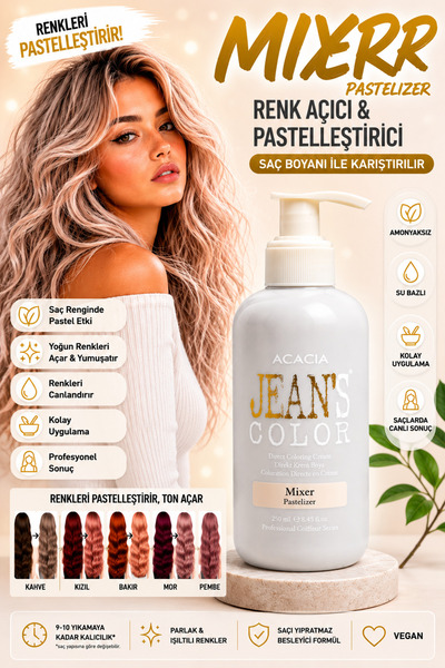 jeans color Pastel Izer 250 Ml. Mıxer Amonyaksız Balyaj Renkli Saç Boyası