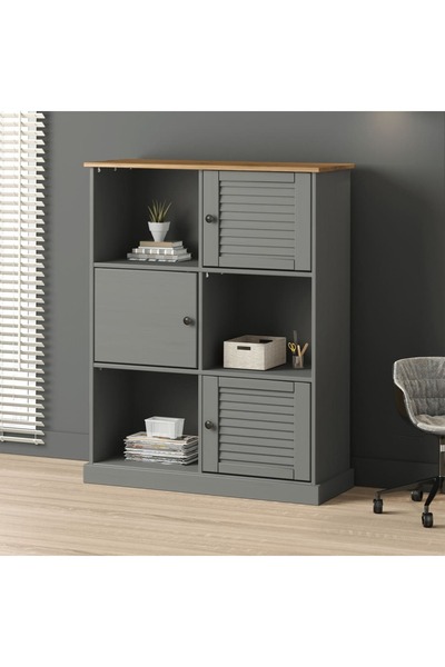 Concept Bibliotecă VIGO, gri, 90x35x114,5 cm, lemn masiv de pin