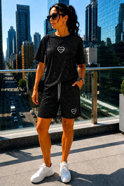 FashionForYou Women's SORINA outfit, sequins, shorts and sports T-shirt with ...