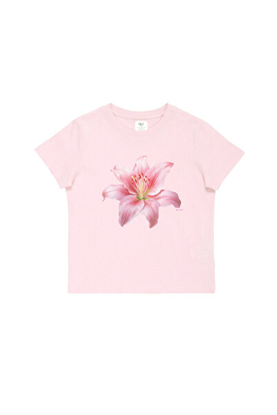WHITE OF CREATIVE Kadın Lotus Çiçek Baskılı Baby Tee Crop Top