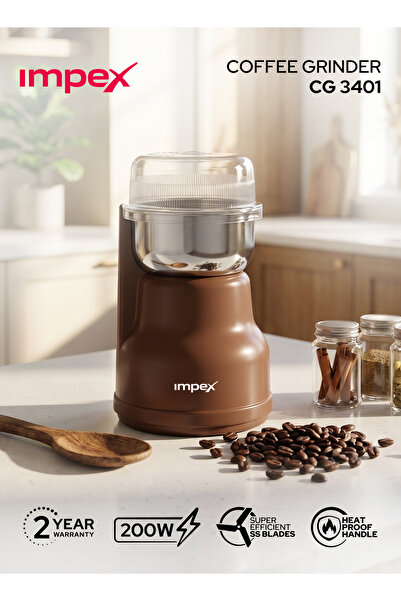 IMPEX Coffee Grinder CG3401 200W Stainless Steel Blade Overheat Protection AC...