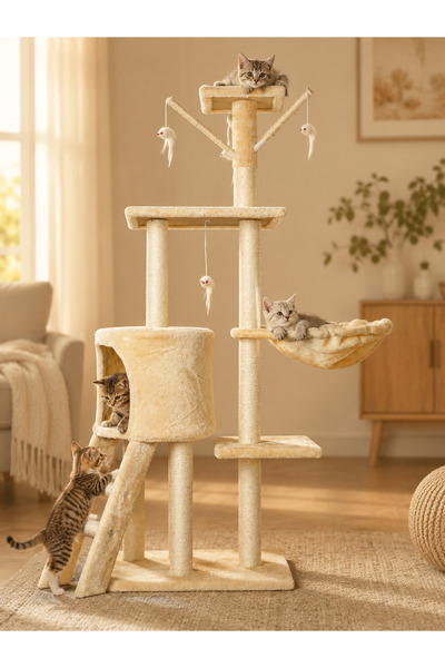 FADAKWALT 135cm Multi-Level Cat Tree Tower with Scratching Posts, Cozy Condo,...