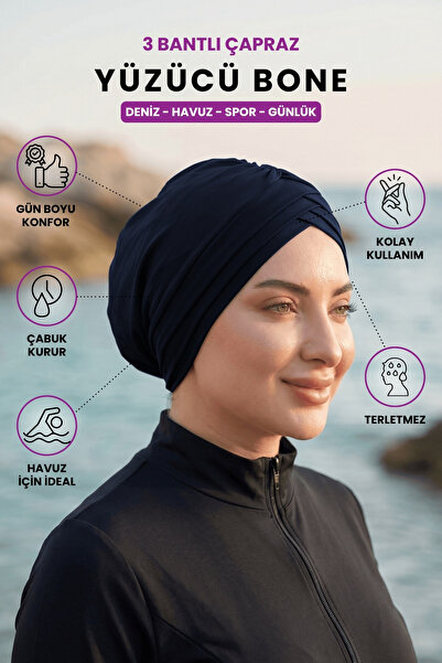 Loggia قبعة سباحة رياضية بثلاثة أشرطة - قبعة سباحة جاهزة للارتداء بغطاء رأس -...