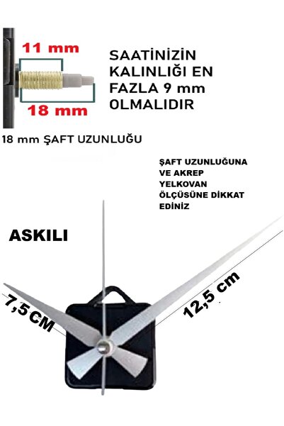 CNR SHOP Saat Mekanizması 18 MM ŞAFT BOYU Saat Makinesi Sessiz Çalışır Akar A...