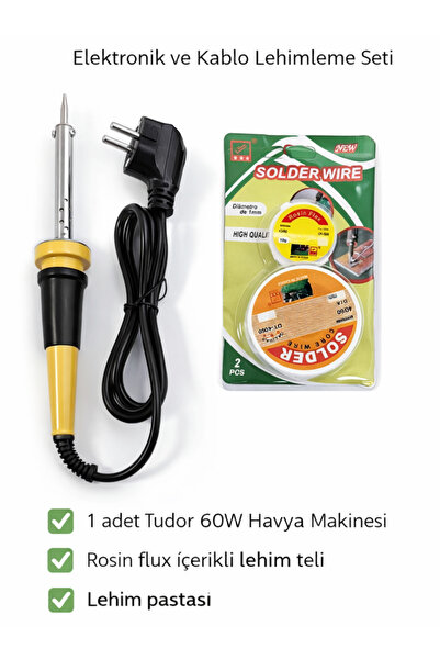 TUDOR Sarı Havya Seti | 60W Havya Makinesi + Lehim Teli ve Pasta Seti | Kablo...