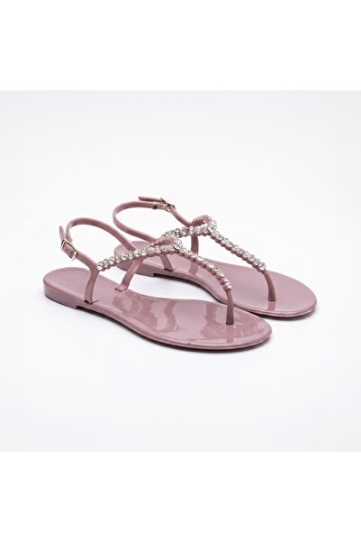 SİBA SHOES Zaria Parmak Arası Taşlı Lila Sandalet