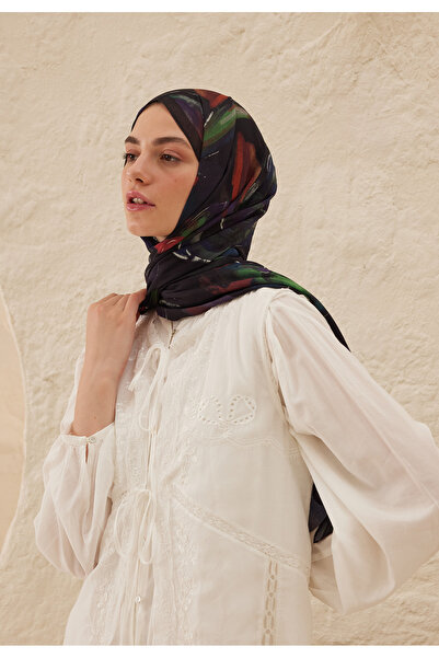Freshscarfs Dark Garden Desen Rami Şal Lacivert