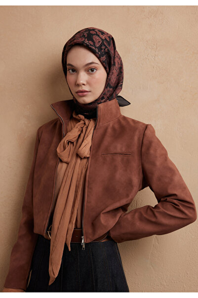 Freshscarfs Eșarfă din bumbac și mătase cu model Freda, roșu cărămiziu