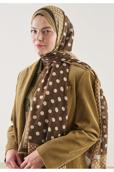 Freshscarfs Șal din ramie cu model de buline maro ciocolatiu