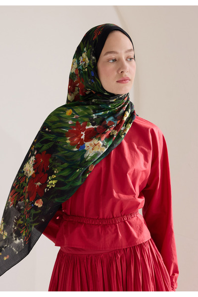 Freshscarfs Sweet Garden Floş Viskon Şal Siyah