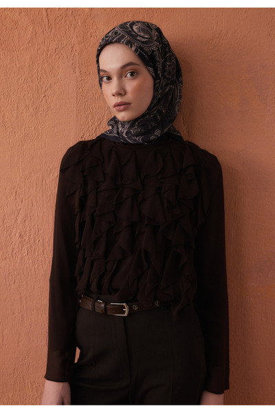 Freshscarfs Tamni vintage šal od pamučnog i svilenog materijala, crni