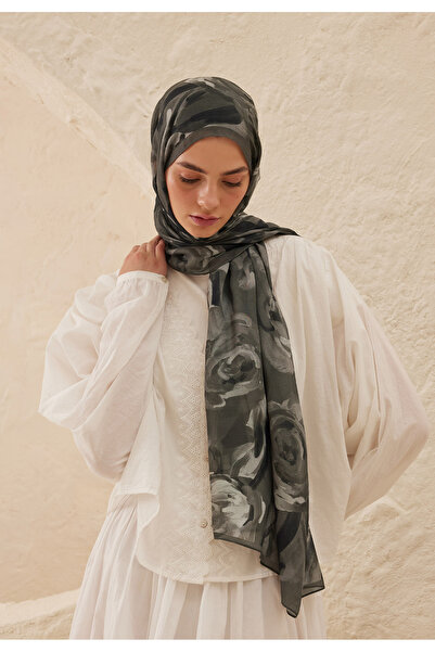 Freshscarfs Summer Rose Desen Rami Şal Gümüş
