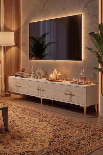 cnyr TSA1815BT - İDA TSA180 TV STAND, TV SEHPASI ve TV ÜNİTESİ BEYAZ - TRAVER...