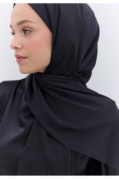 Freshscarfs Strass Taşlı İpeksi Şal Siyah