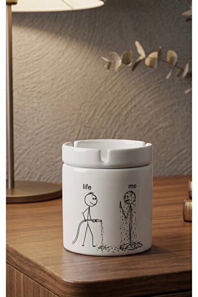 Eylül Design Me vs Life Yazılı Eğlenceli Özel Tasarım Baskılı Seramik Küllük ...