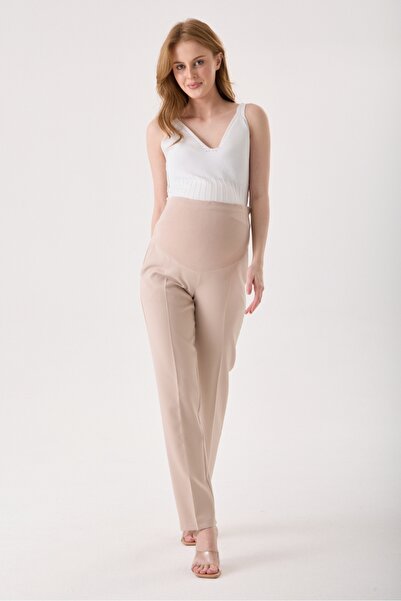 KATLİN MATERNİTY WEAR Hamile Bej Kumaş Pantolonu Beli Ayarlanabilir Double Kumaş