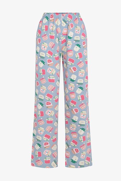 Penti Women's Cotton Lounge Sweet Breakfast Pajama Pants Set - Light Blue