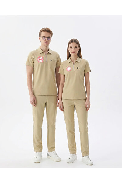 Class Üniforma Unisex Yeni Yönetmeliğe Uygun Bej Polo Yaka Erkek Hemşire Form...