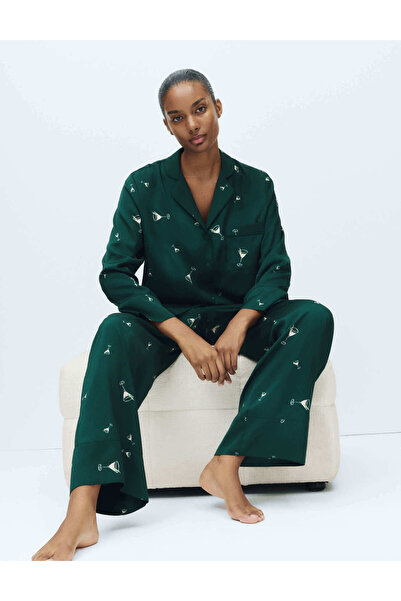Marks & Spencer Saten Kokteyl Desenli Pijama Takımı