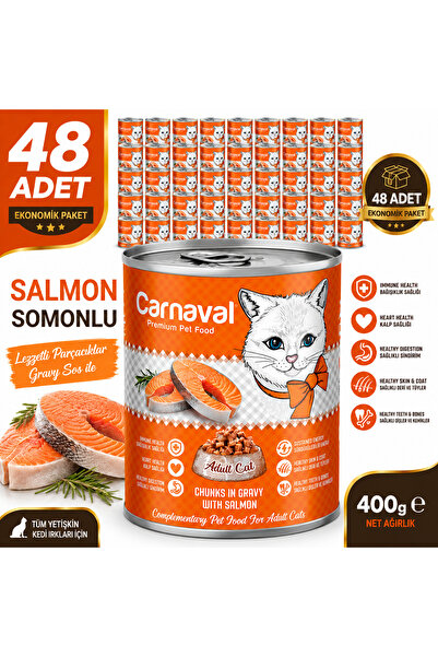 Carnaval Kaliteli Yaş Mama 48 Adet Yetişkin Kedi Konservesi - Somon Balıklı 4...