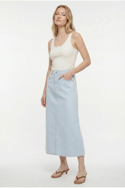 Masha Kate Evaze Denim Midi Etek