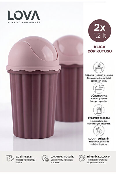 lovagroup 2 Adet Kliga Kapaklı Masaüstü Çöp Kovası Mini Pratik Tezgah Üstü At...