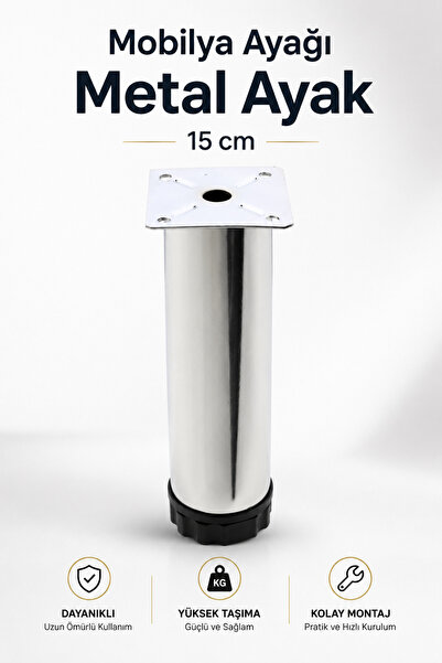 NZB Mobilya Kanepe Baza Koltuk Metal Destek Ayağı Ayarlanabilir Krom Ayak 15 Cm