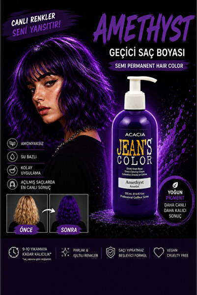 jeans color Amonyaksız Renkli Saç Boyası Ametist 250 ml Kokusuz Su Bazlı Amet...