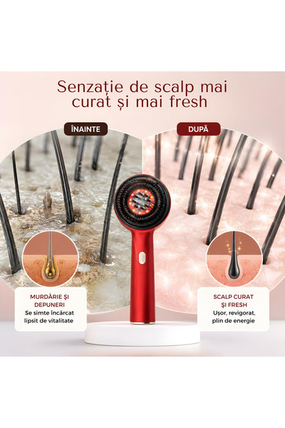 Omaly Perie Masaj Scalp, HairSpa Brush, Terapie LED Infrarosu, Aplicator Tratamente și Uleiuri, 3 Moduri, cu Timer 10 min, Tratament Anticadere Păr, Stimulează creșterea, Rezistent la apa IPX7