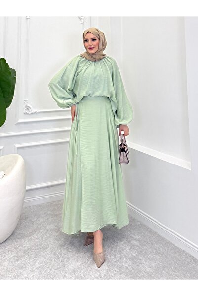 ALLİNOFFİCİAL Double Skirt Silk Lily Set Çağla