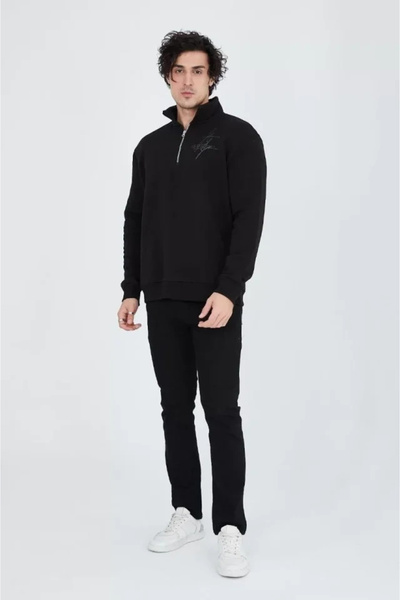 Generic Brand    Men's Half Zipper Printed Sweat - Black